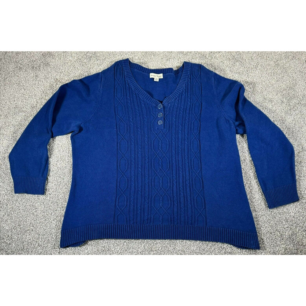 Vintage 90s Y2K Henley Sweater Womens 2X Plus Cable Knit Grandmacore Classic